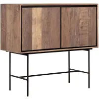 DTP Home Sideboard Metropole aus Teakholz, Industrial Design, naturfarben, 2 Türen, Metallgestell