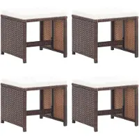 vidaXL Gartenhocker 4 Stk. mit Kissen Poly Rattan Braun
