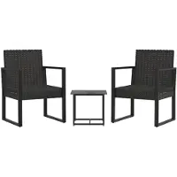 vidaXL 3-tlg. Garten-Lounge-Set mit Kissen Schwarz Poly Rattan