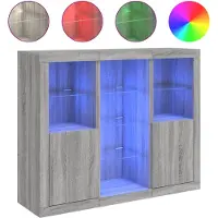 vidaXL Sideboards mit LED-Leuchten 3 Stk. Grau Sonoma Holzwerkstoff