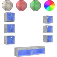 vidaXL 8-tlg. Wohnwand mit LED-Beleuchtung Betongrau Holzwerkstoff