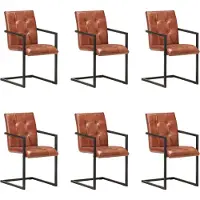 vidaXL Freischwinger 6 Stk. Braun Echtleder