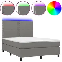 vidaXL Boxspringbett mit Matratze & LED Dunkelgrau 140x200 cm Stoff