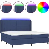 vidaXL Boxspringbett mit Matratze & LED Blau 200x200 cm Stoff