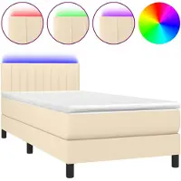 vidaXL Boxspringbett mit Matratze & LED Creme 90x200 cm Stoff