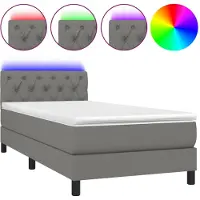 vidaXL Boxspringbett mit Matratze & LED Dunkelgrau 80x200 cm Stoff