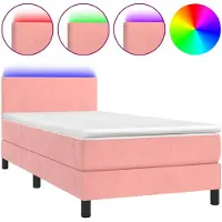 vidaXL Boxspringbett mit Matratze & LED Rosa 90x200 cm Samt
