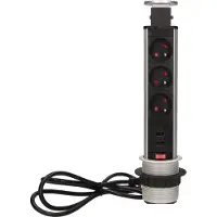 ORNO Einbausteckdose 6cm 3x250V mit USB-Ladegerät und Schloss 1,8 m OR-AE-1349