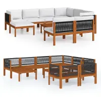 vidaXL 10-tlg. Garten-Lounge-Set mit Kissen Cremefarbenes Holz Akazie & Seil