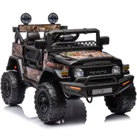 Vrooomy Toyota FJ Cruiser Kinder Elektroauto 12V (1–6 Jahre) – Offiziell Lizenziert, mit Fernbedienung, EVA-Reifen, 2 Motoren & Ledersitz – Kinder Elektrofahrzeug Schwarz