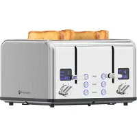 Kitchenbrothers Toaster - Toaster - 6 Bräunungsstufen - 4 Scheiben - 4 Extra Breite Schlitze - 1630W - Edelstahl/Silber