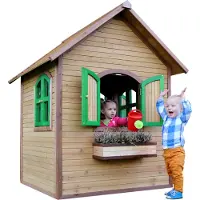 Axi Spielhaus Julia aus FSC Holz | Outdoor Kinderspielhaus für den Garten in Braun & Grün | Gartenhaus für Kinder mit Fenstern