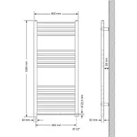 LuxeBath Badheizkörper Sahara, 600x1200 mm, Weiß, gerade mit Seitenanschluss, ohne Heizstab