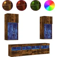 vidaXL 5-tlg. Wohnwand mit LED-Beleuchtung Räuchereiche Holzwerkstoff