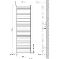 LuxeBath Badheizkörper Sahara, 500x1500 mm, Chrome, gebogen mit Seitenanschluss, ohne Heizstab