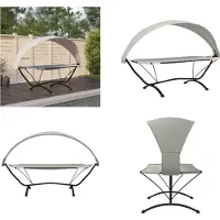 vidaXL Outdoor Loungebett mit Dach Creme Stahl und Oxford Stoff - Loungebett - Loungebetten - Lounge Bett - Outdoor Bett