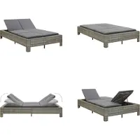 vidaXL 2 Personen Sonnenliege mit Auflage Grau Poly Rattan - Sonnenliege - Sonnenliegen - Gartenliege - Gartenliegen
