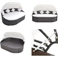 vidaXL Outdoor Loungebett mit Dach Poly Rattan Braun - Sonnenliege - Sonnenliegen - Rattan-Lounge - Rattan Lounge