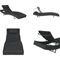 vidaXL Sonnenliege Poly Rattan und Textilene Schwarz - Sonnenliege - Sonnenliegen - Rattan-Sonnenliege - Rattan-Sonnenliegen