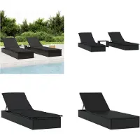 vidaXL Sonnenliegen 2 Stk. mit Tisch Schwarz Poly Rattan - Sonnenliege - Sonnenliegen - Sonnenbett - Tagesbett