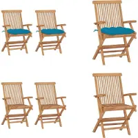 vidaXL Gartenstühle mit Hellblauen Kissen 2 Stk. Massivholz Teak - Gartenstuhl - Gartenstühle - Gartenstuhl Holz - Gartenstuhl Massivholz