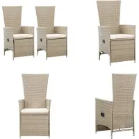 vidaXL Garten Liegestühle 2 Stk. mit Auflagen Poly Rattan Beige - Outdoor Stuhl - Outdoor Stühle - Gartenstuhl - Gartenstühle