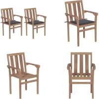 vidaXL Gartenstühle 2 Stk. mit Anthrazit Kissen Massivholz Teak - Gartenstuhl - Gartenstühle - Holz-Gartenstuhl - Holz-Gartenstühle