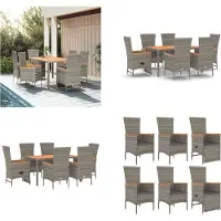 vidaXL 7 tlg. Garten Essgruppe mit Kissen Grau Poly Rattan - Garten Essgruppe - Garten Essgruppen - Essgruppe - Essgruppe Terrasse