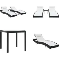 vidaXL Sonnenliegen 2 Stk. mit Tisch Poly Rattan und Textilene Schwarz - Sonnenliege - Sonnenliegen - Rattan-Sonnenliege - Rattan-Sonnenliegen