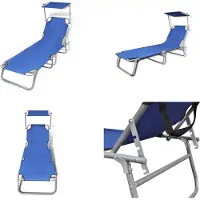 vidaXL Klappliege mit Sonnendach Stahl und Stoff Blau - Sonnenliege - Sonnenliegen - Sonnenbett - Sonnenbetten
