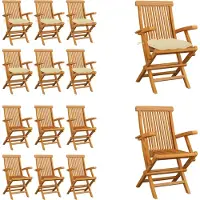 vidaXL Gartenstühle mit Cremeweißen Kissen 6 Stk. Massivholz Teak - Gartenstuhl - Gartenstühle - Gartenstuhl Holz - Gartenstuhl Massivholz