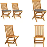 vidaXL Gartenstühle mit Grauen Kissen 2 Stk. Massivholz Teak - Gartenstuhl - Gartenstühle - Holz-Gartenstuhl - Holz-Gartenstühle