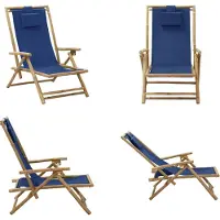 vidaXL Verstellbarer Relaxstuhl Marineblau Bambus und Stoff - Relaxsessel - Klappstuhl - Klappstühle - Stuhl