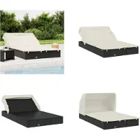 vidaXL 2 Personen Sonnenliege mit Dach Schwarz 213x118x97 Poly Rattan - Sonnenliege - Sonnenliegen - Sonnenbett - Tagesbett