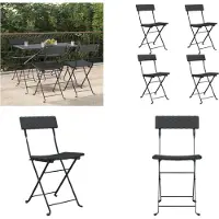 vidaXL Bistrostühle 4 Stk. Klappbar Schwarz Poly Rattan und Stahl - Klappbarer Bistrostuhl - Klappbare Bistrostühle - Gartenmöbel - Outdoor Möbel