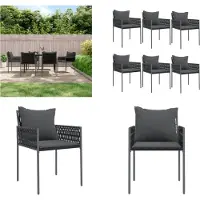 vidaXL Gartenstühle mit Kissen 6 Stk. Schwarz 54x61x83 cm Poly Rattan - Gartenstuhl - Gartenstühle - Terrassenstuhl - Outdoor Stuhl