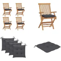 vidaXL Gartenstühle mit Anthrazit Kissen 4 Stk. Massivholz Teak - Gartenstuhl - Gartenstühle - Gartenstuhl Holz - Gartenstuhl Massivholz