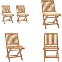 vidaXL Gartenstühle 2 Stk. mit Cremen Kissen Teak Massivholz - Gartenstuhl - Gartenstühle - Holz-Gartenstuhl - Holz-Gartenstühle