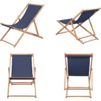 vidaXL Klappbarer Strandstuhl Stoff und Holzrahmen Blau - Strandstuhl - Strandstühle - Campingstuhl - Campingstühle