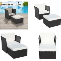 vidaXL Gartensessel mit Fußhocker Poly Rattan Schwarz - Gartenstuhl - Gartenstühle - Outdoor-Stuhl - Outdoor-Stühle
