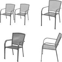 vidaXL Stapelbare Gartenstühle 2 Stk. Stahl Grau - Gartenstuhl - Gartenstühle - Stapelstuhl - Stapelstühle