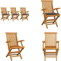 vidaXL Gartenstühle mit Anthrazit Kissen 3 Stk. Massivholz Teak - Gartenstuhl - Gartenstühle - Gartenstuhl Holz - Gartenstuhl Massivholz