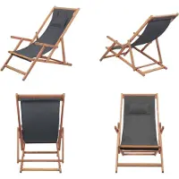 vidaXL Klappbarer Strandstuhl Stoff und Holzrahmen Grau - Strandstuhl - Strandstühle - Campingstuhl - Campingstühle