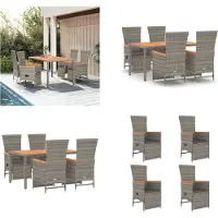 vidaXL 5 tlg. Garten Essgruppe mit Kissen Grau Poly Rattan - Garten Essgruppe - Garten Essgruppen - Essgruppe - Essgruppe Terrasse