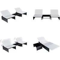 vidaXL Sonnenliegen 2 Stk. mit Tisch Poly Rattan Schwarz - Sonnenliege - Sonnenliegen - Hollywoodschaukel - Hollywoodschaukeln