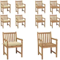 vidaXL Gartenstühle 4 Stk. mit Cremeweißen Kissen Massivholz Teak - Gartenstuhl - Gartenstühle - Gartensessel - Holzstuhl