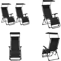 vidaXL Klappbare Liegestühle 2 Stk. Textilene Schwarz - Liegestuhl - Liegestühle - Gartenstuhl - Gartenstühle