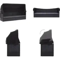 vidaXL Outdoor Sofabett mit Dach Poly Rattan Schwarz - Sonnenliege - Sonnenliegen - Rattan-Lounge-Bett - Rattan-Lounge-Betten
