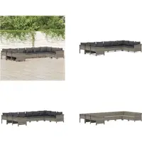 vidaXL 10-tlg. Garten-Lounge-Set mit Kissen Grau Poly Rattan