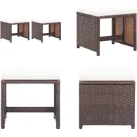 vidaXL Gartenhocker 2 Stk. mit Sitzkissen Poly Rattan Braun - Hocker - Gartenhocker - Außenhocker - Rattanhocker